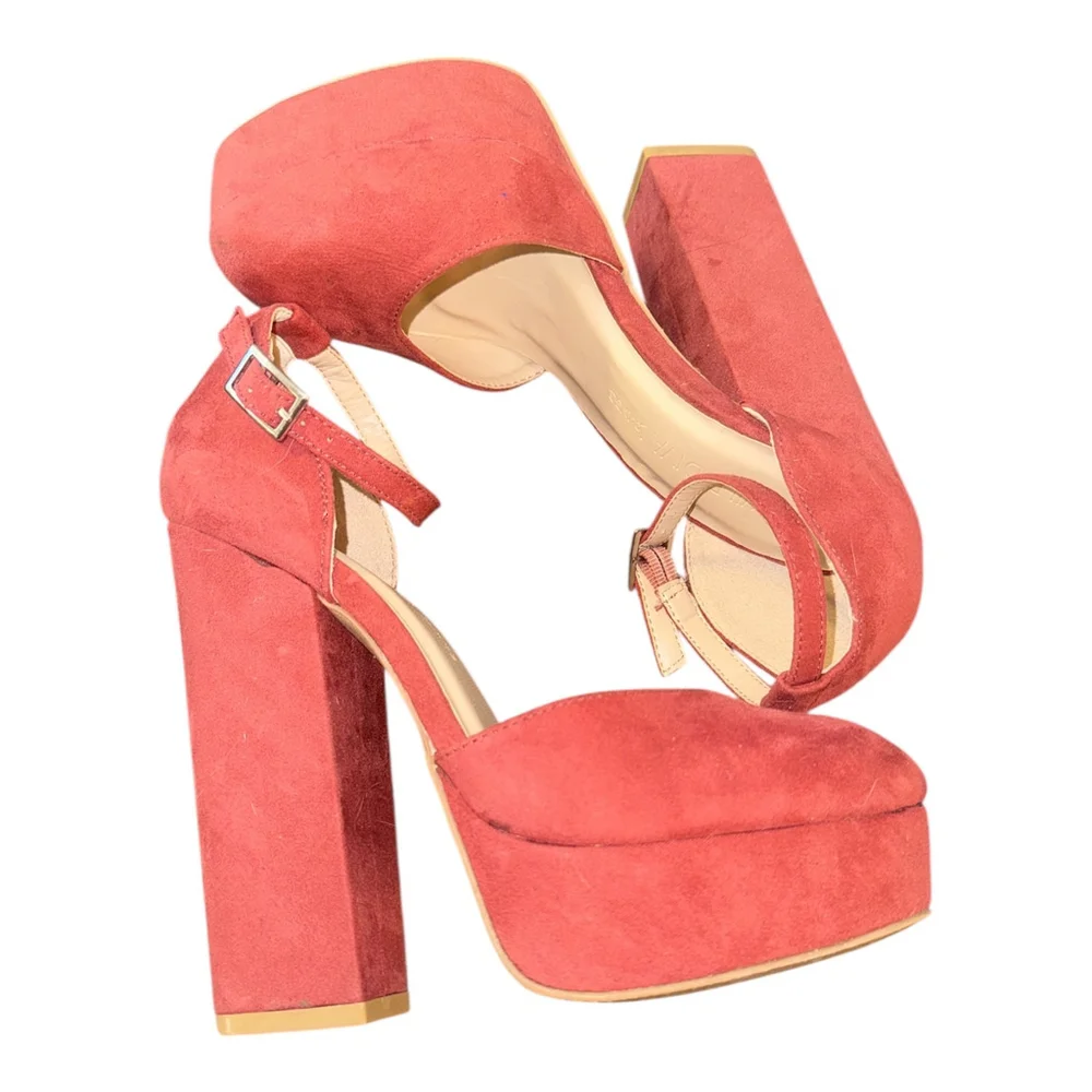 Women's Platform Pumps, Burgundy Suede, Ankle Strap, Size 6